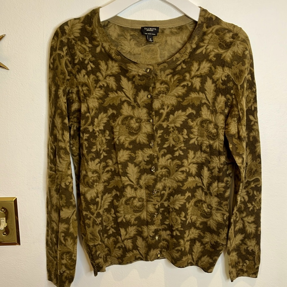 Talbot's Knit Green Floral Cardigan Women's Medium